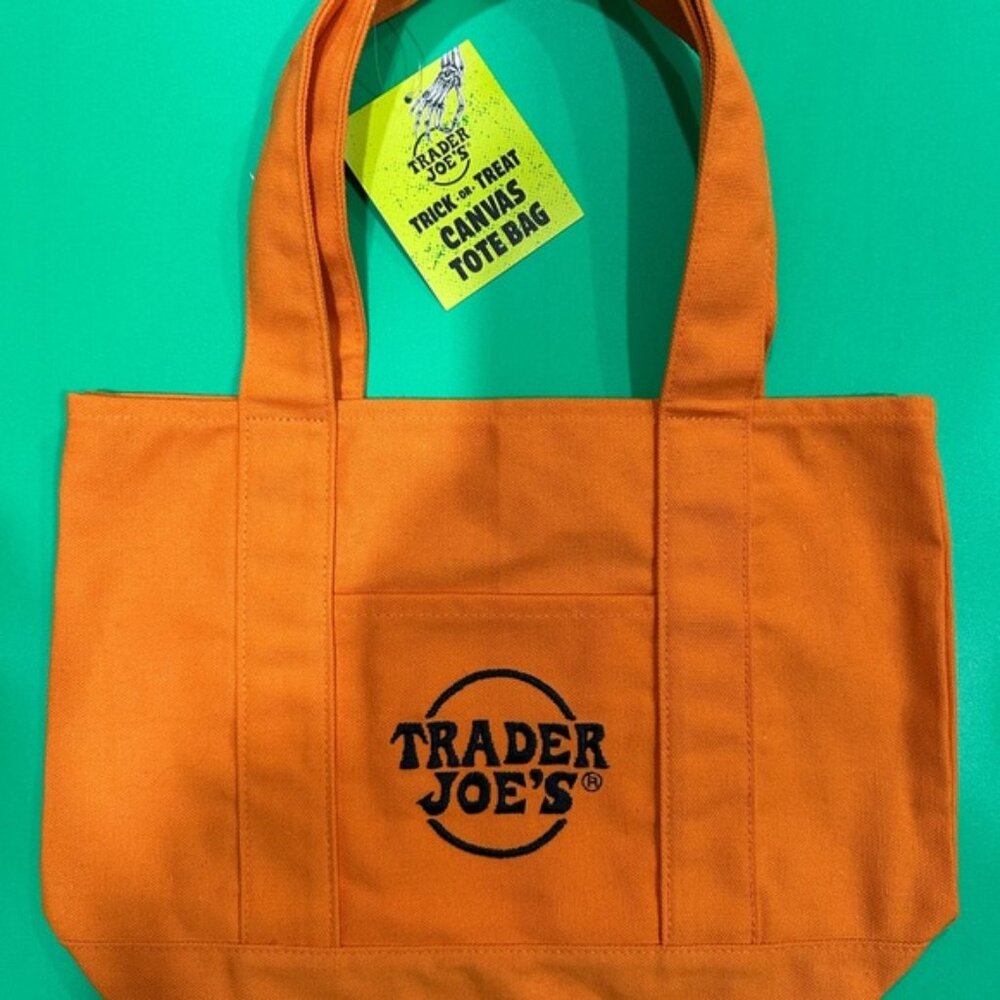 Trader Joe's Mini Tote Trick or Treat Orange w/ Black NWT
